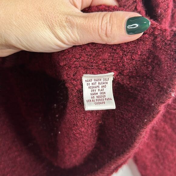 WORTHINGTON Maroon Burgundy Button Up Teddy Acrylic Wool Cardigan Petite Small - Picture 8 of 9